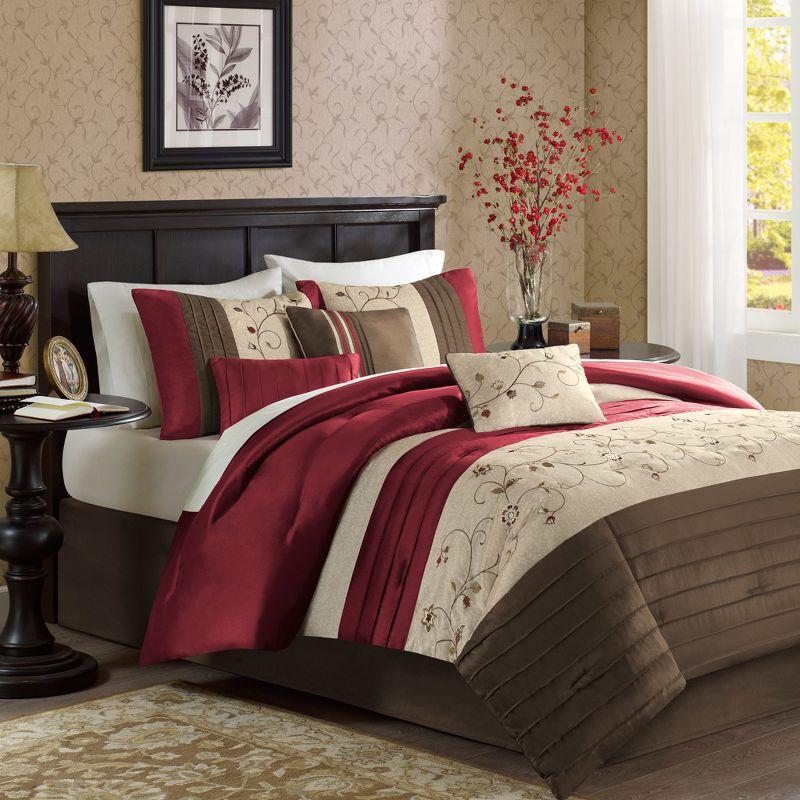 King Red Reversible 7-Piece Embroidered Bedspread Set