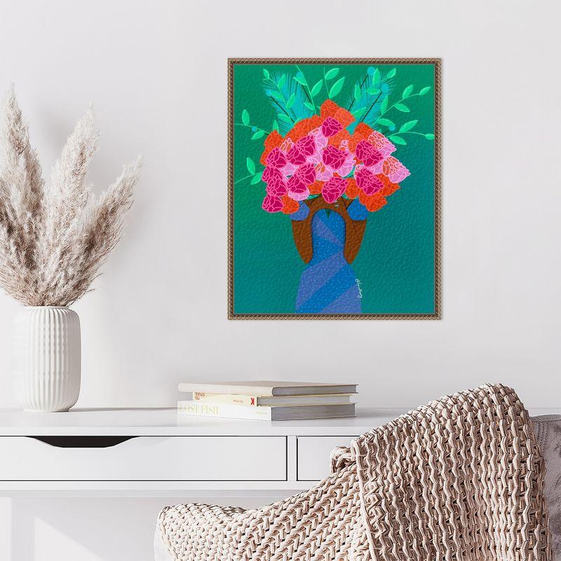 Amanti Art Blooming Bouquet and Woman by Lorintheory Canvas Wall Art Print Framed 16 x 20-in.