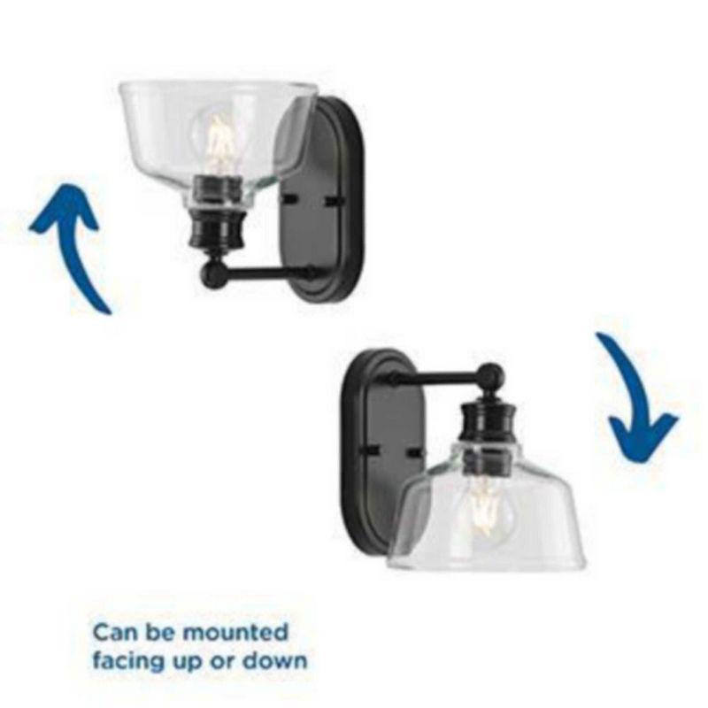 Progress Lighting Singleton 1-Light Vanity Fixture, Steel, Matte Black, Clear Glass Shade