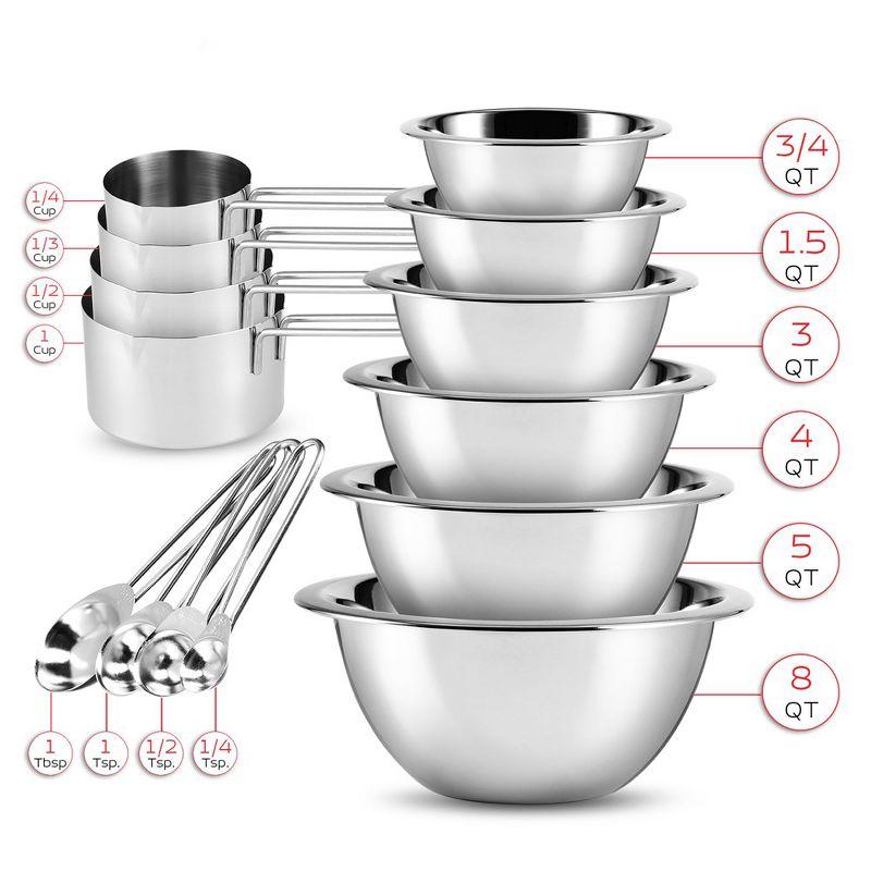 JoyTable Stainless Steel 14-Piece Mixing Bowl Set with Measuring Cups