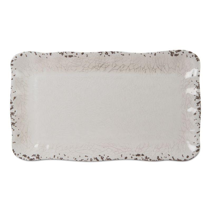 tagltd 17L in. x 10.75W in. Veranda Cracked Glaze Solid Wavy Edge Melamine Serving Platter Indoor Outdoor Rectangle White