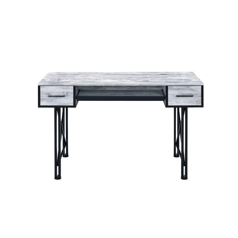 Settea Writing Desk Weathered White/Black - Acme Furniture: Metal Frame, Keyboard Tray, PC Stand