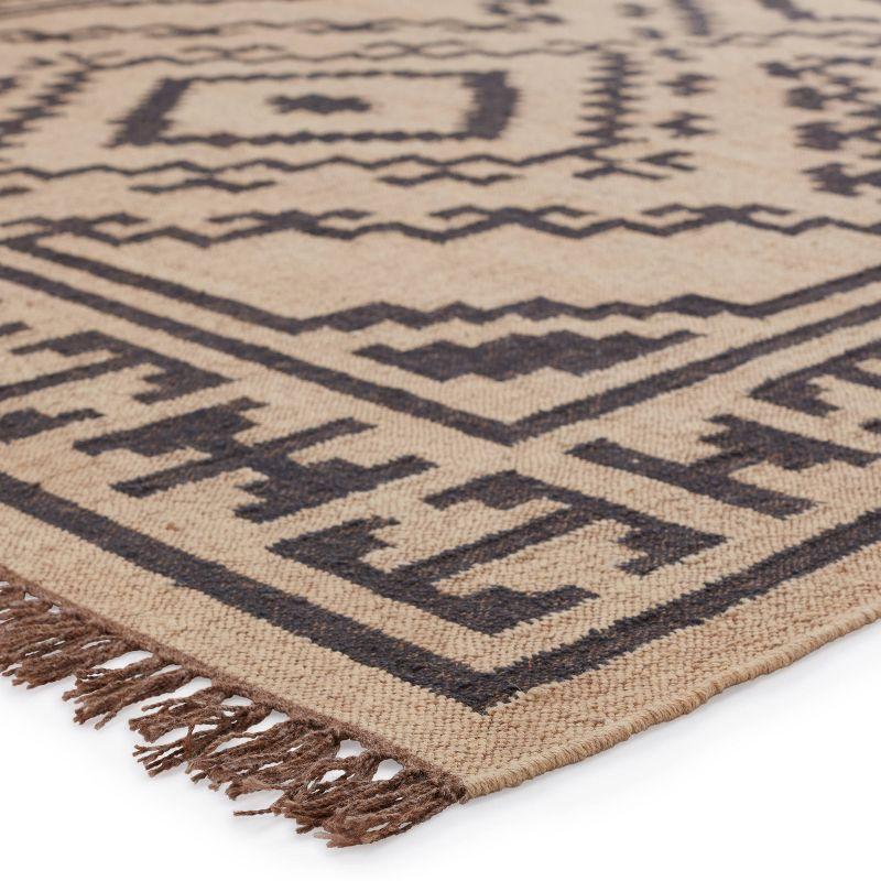 Jaima Tribal Medallion Flatwoven Wool Area Rug in Black and Beige