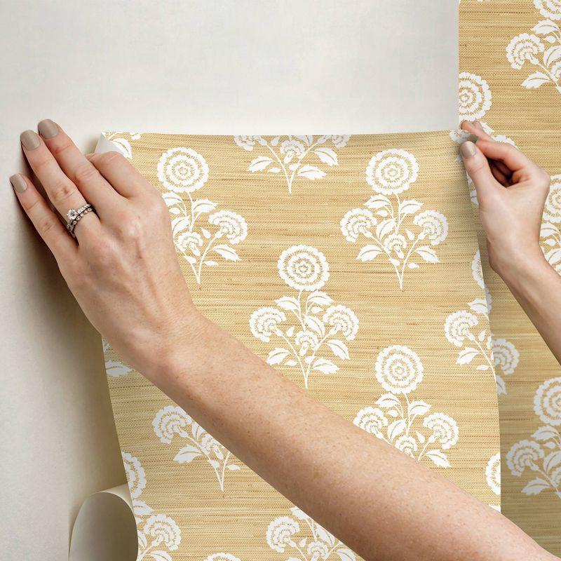 Brewster Flourish Block Print Wheat Faux Grasscloth Peel and Stick 1pc Wallpaper
