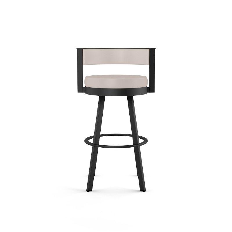 Amisco Browser Barstool: Faux Leather, Oval Back, Steel Frame, Fixed Height 30"