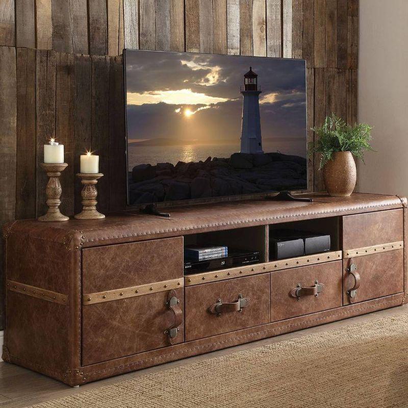 Aberdeen 80'' Retro Brown Leather TV Stand with Storage