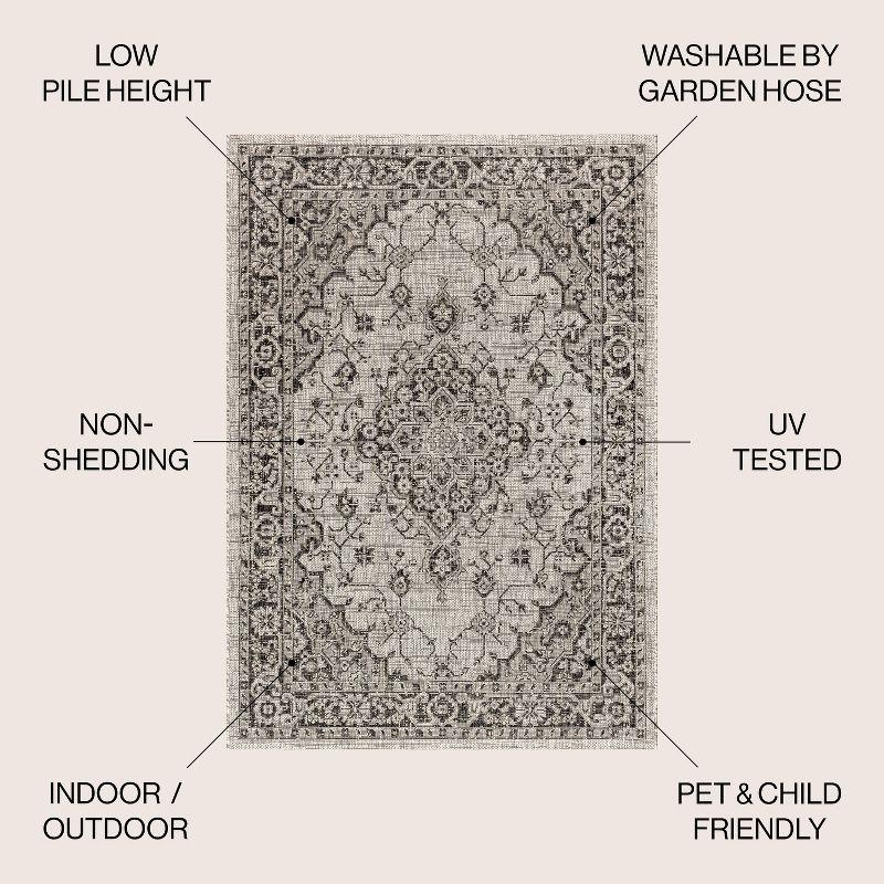4'x6' Rozetta Boho Medallion Textured Weave Indoor/Outdoor Area Rug, Gray/Black - JONATHAN Y