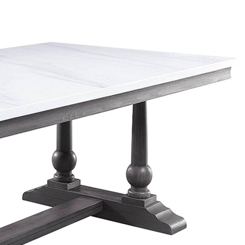 Gray Oak and White Marble Top Rectangular Dining Table