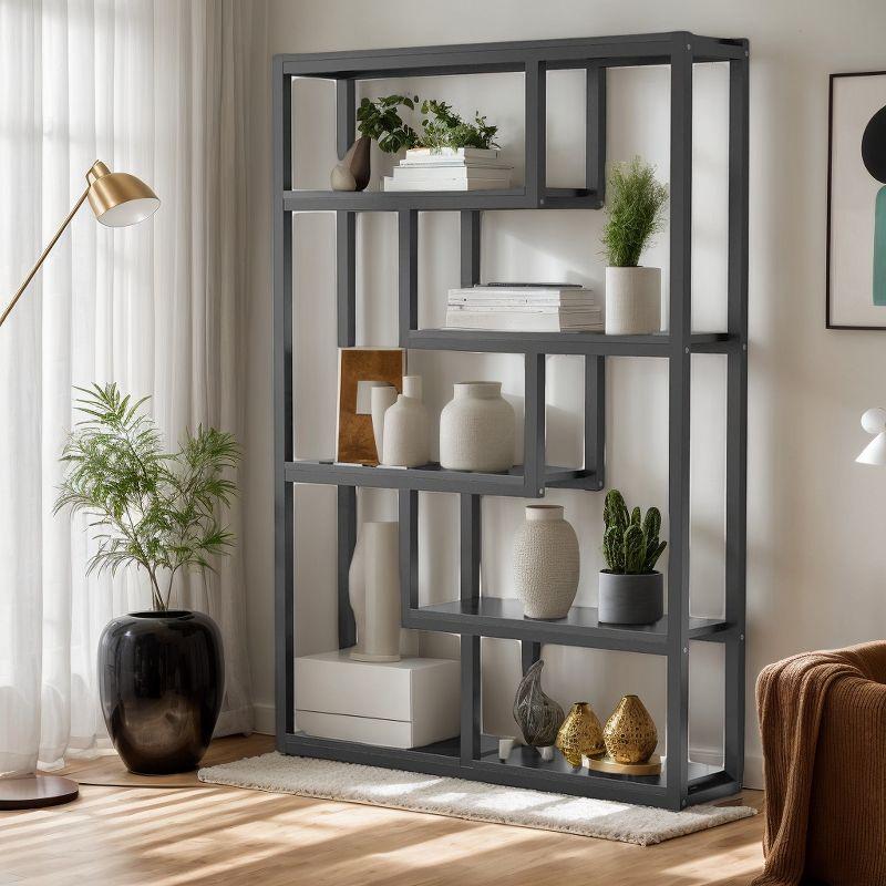 Hommoo 6-Tier Bookshelf, 69" Industrial Bookcase with Staggered Shelves Black