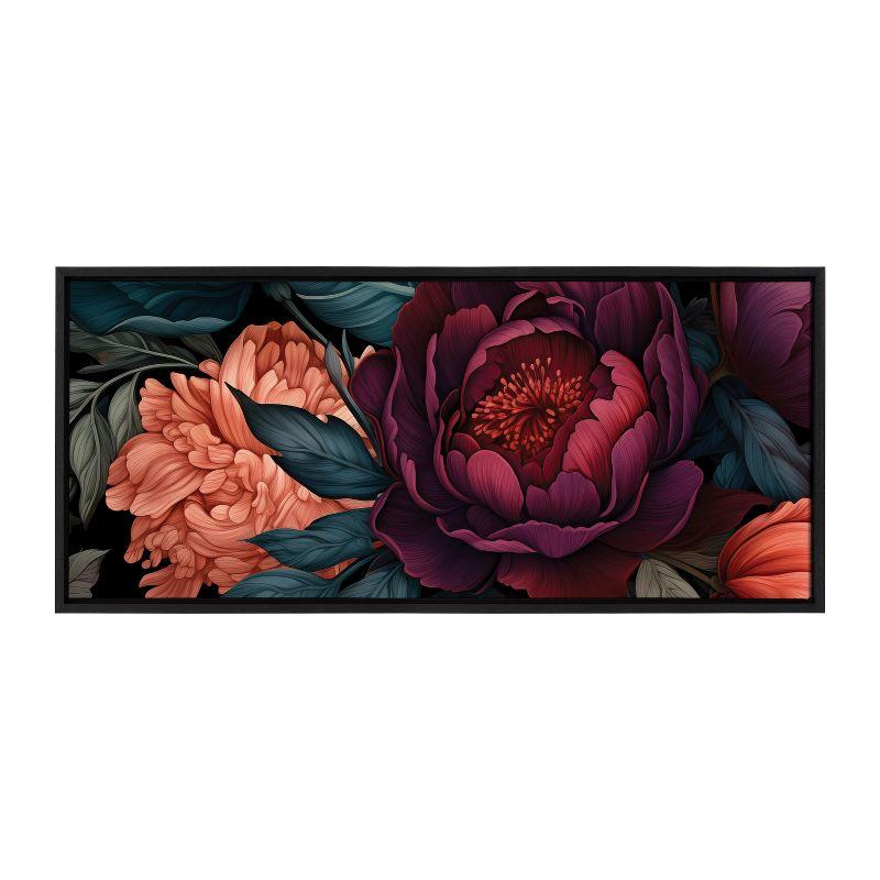 Kate & Laurel All Things Decor 18"x40" Sylvie Dark Academia Floral in Rich Jewel Tones Framed Canvas by The Creative Bunch Studio Black