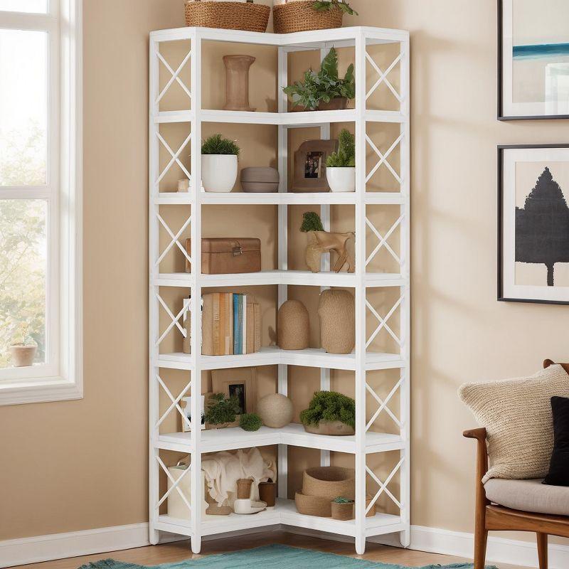 Tribesigns 7-Tier L-Shaped Bookshelf, Wood Corner Etagere Bookcase, Freestanding Display Shelving Unit, White