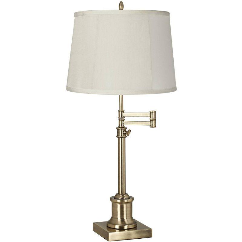 Antique Brass Adjustable Swing Arm Desk Lamp with Beige Shade