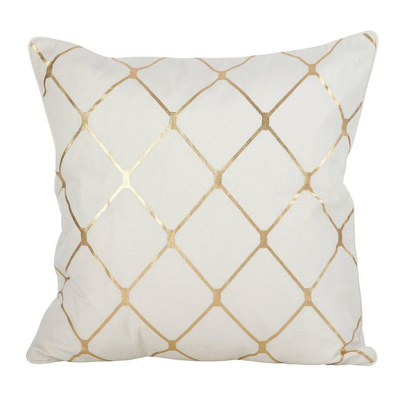 Medium Off-White Foil Embellished Decorative Pillow