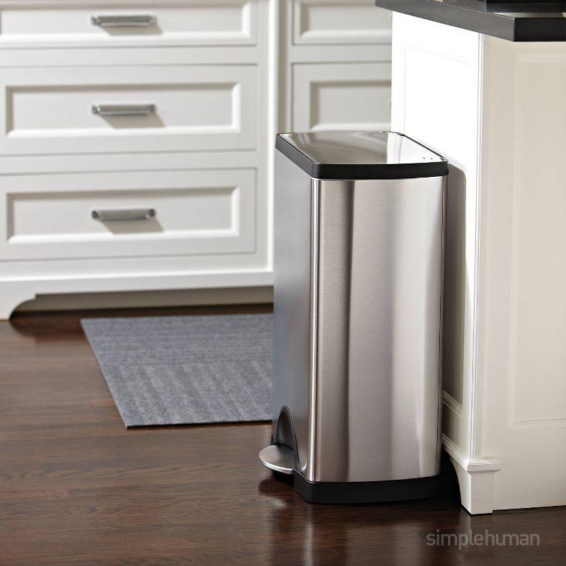 simplehuman 38 Liter / 10 Gallon Rectangular Kitchen Step Trash Can, Brushed Stainless Steel