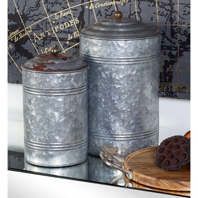 Olivia & May 3pc Decorative Galvanized Metal Canister Set Silver: Round Storage Containers with Lids