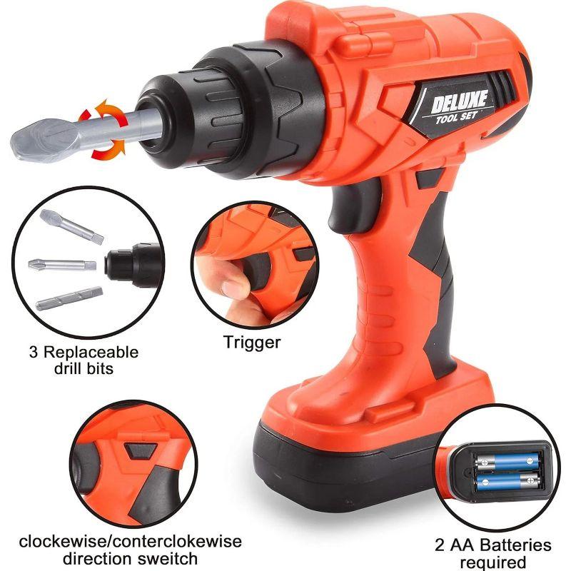 Joyfy 32PCS Kids Tool Set with Construction Backpack Costume & Toy Drill - Pretend Play Tool Kit for Boys & Girls Halloween Birthday Dress Up Party