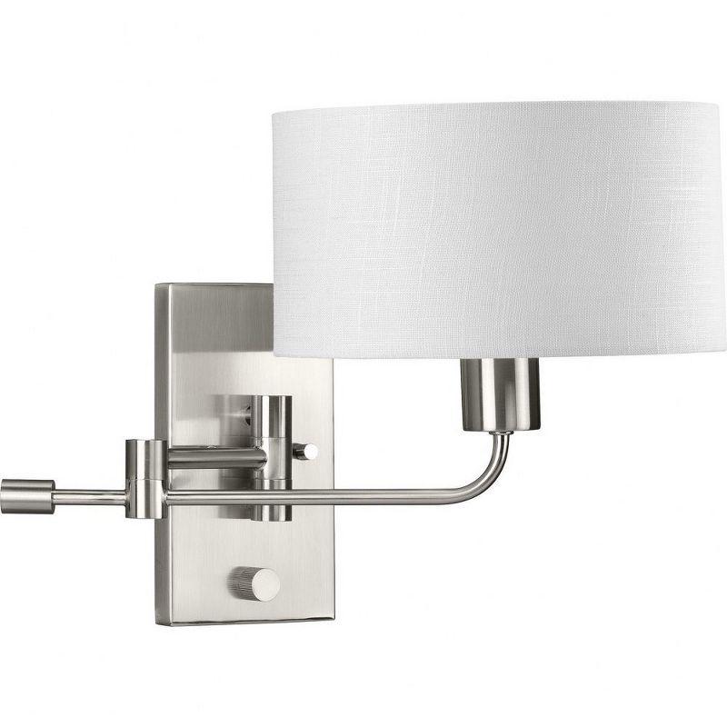 Brushed Nickel Swing Arm Wall Sconce with Linen Shade