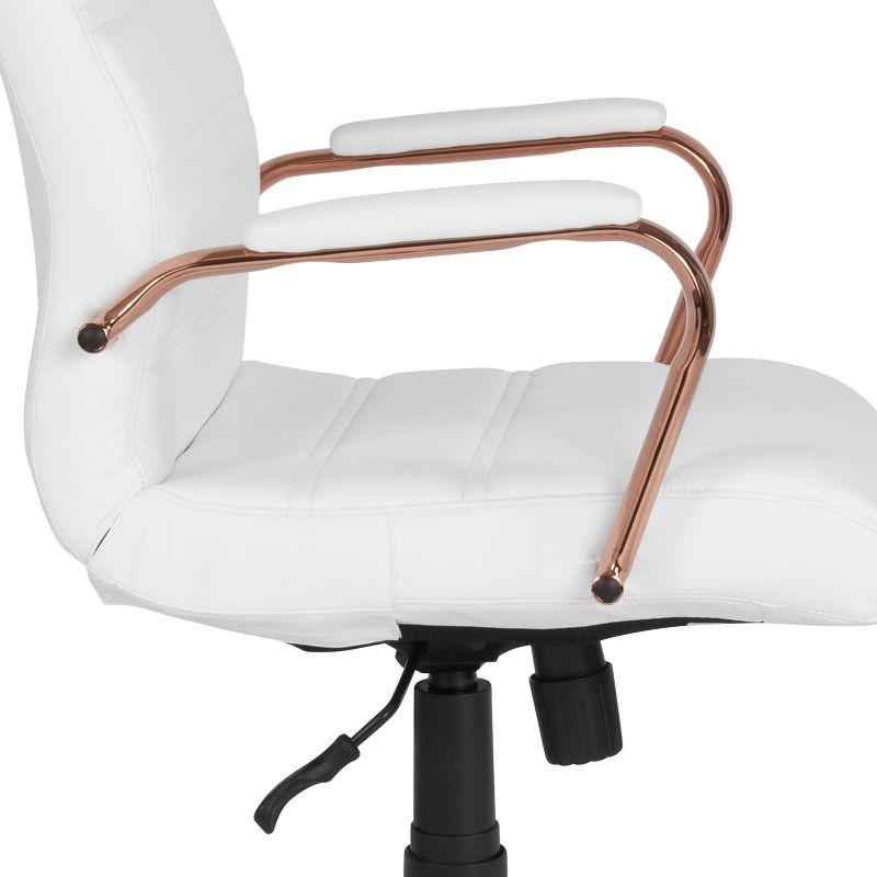 Emma and Oliver High Back White LeatherSoft Executive Swivel Office Chair - Rose Gold Frame/Arms