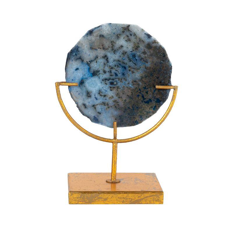 Storied Home Agate on Stand Blue 4" Includes 1 Stand Only: Luxury Glam Metal Sculpture, Indoor Decorative Object