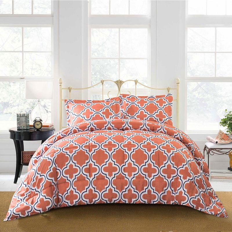 Modern Trellis Geometric Wrinkle-Resistant Down Alternative 3-Piece Comforter Set by Blue Nile Mills