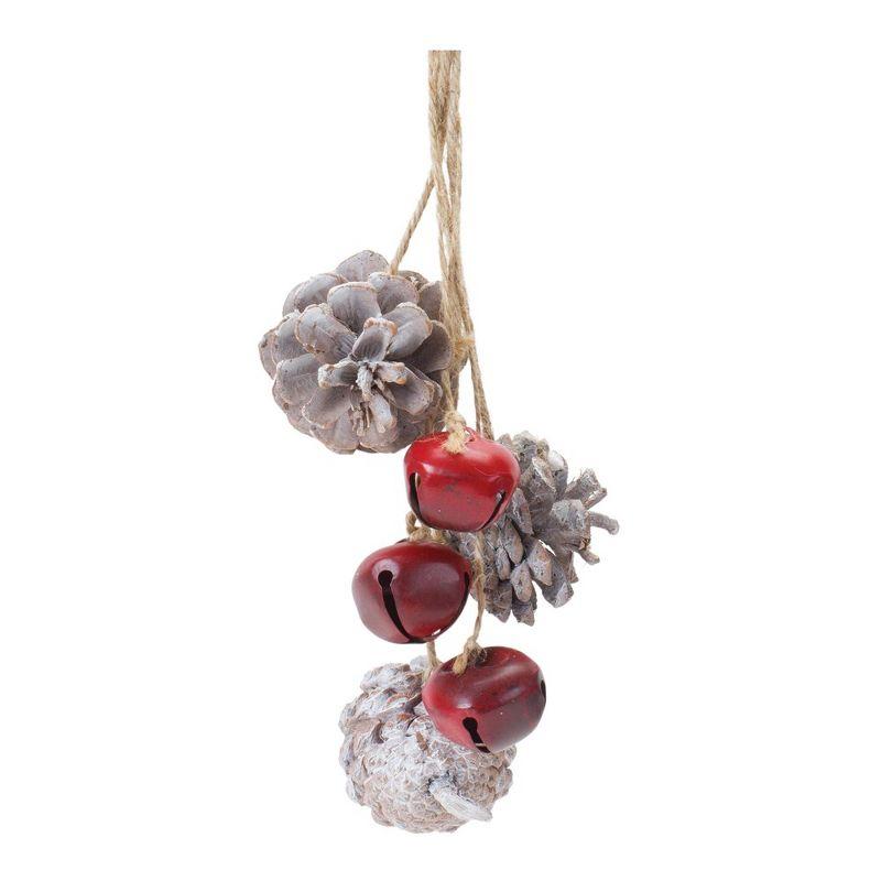 Rustic Red Bell and Pine Cone Drop Ornaments Set