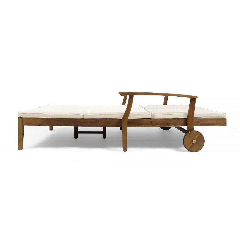 Perla Acacia Wood Double Chaise Lounge Teak/Cream: Patio Daybed with Weather-Resistant Cushions - Christopher Knight Home