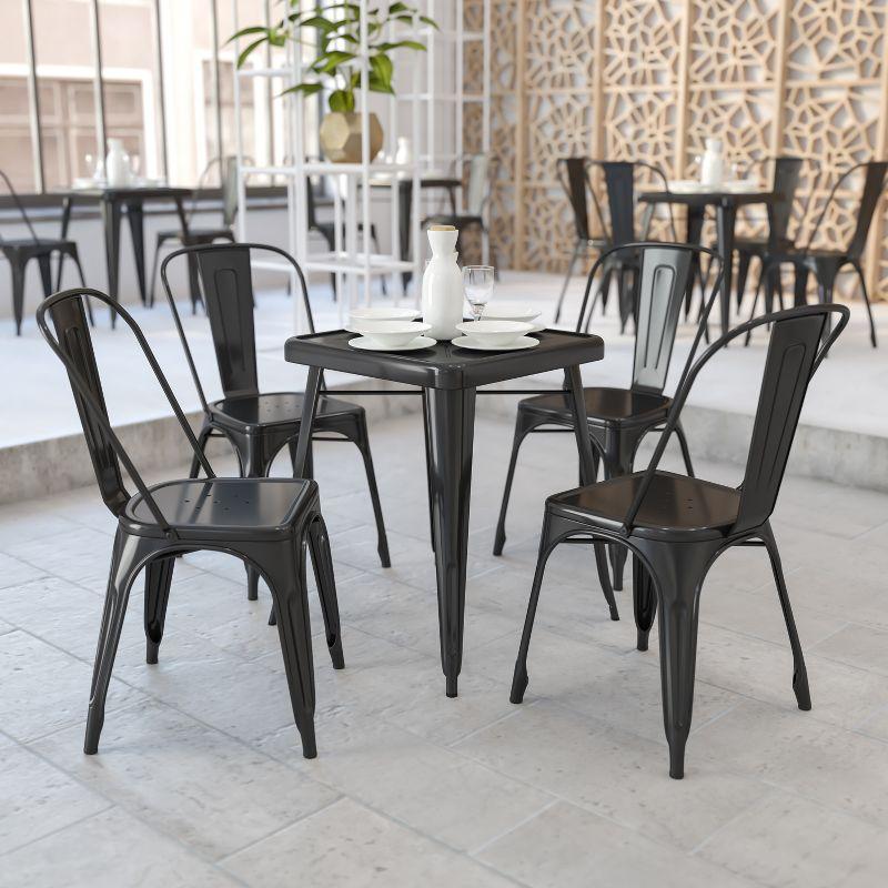 Flash Furniture Commercial Grade 23.75" Square Black Metal Indoor-Outdoor Table Set with 2 Stack Chairs