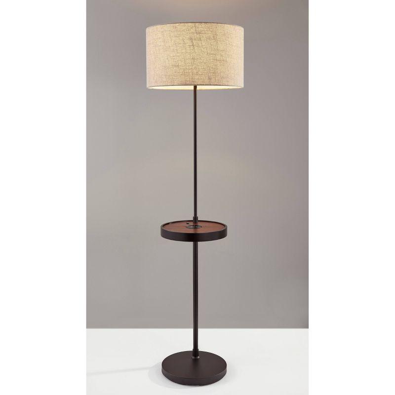 63.5" Oliver Charge Shelf Floor Lamp Black - Adesso: Modern ETL Listed with Linen Shade