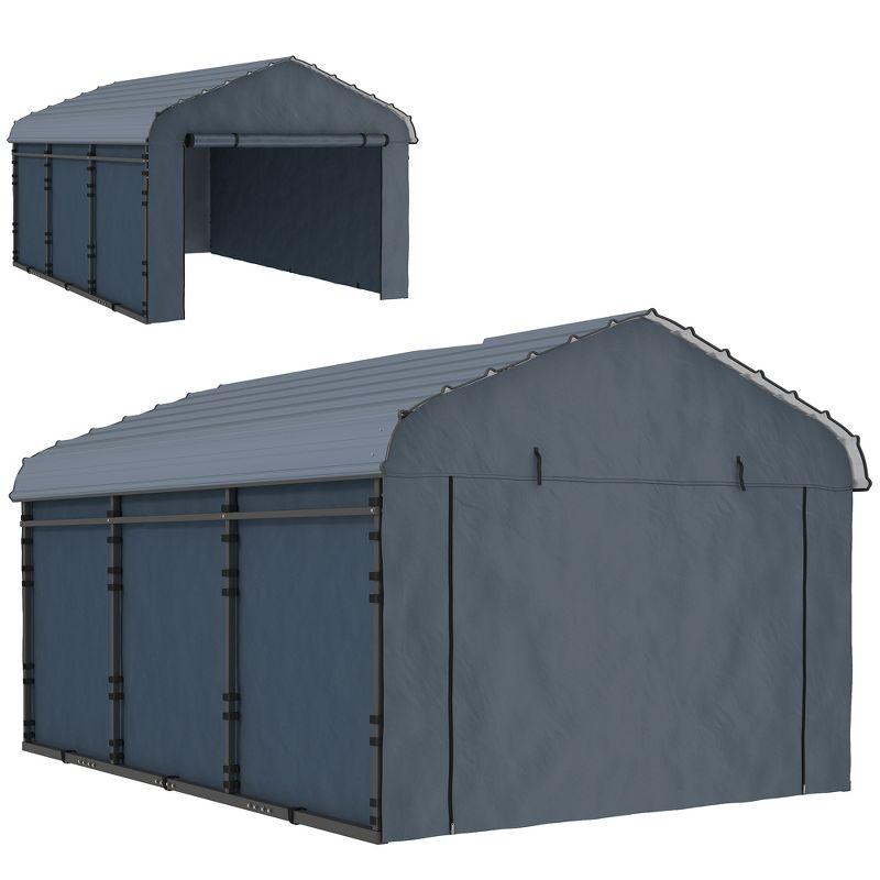 Outsunny 10' x 15' Heavy Duty Metal Carport, Waterproof Garage Car Canopy with Galvanized Metal Roof and Removable Sidewalls, Dark Gray