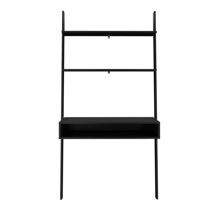 Black Wall Mounted Wood Ladder Desk with Drawer