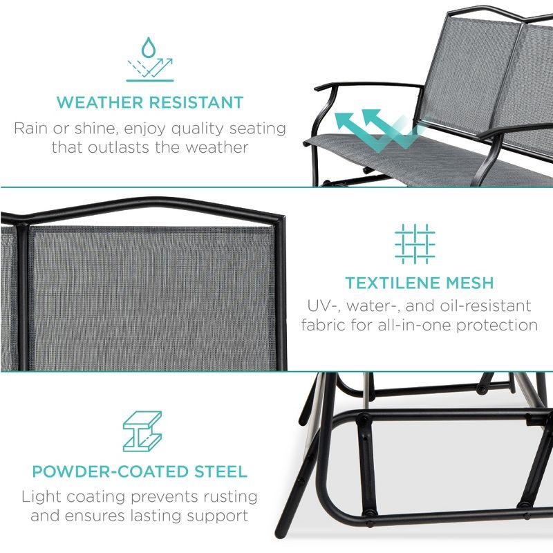 Best Choice Products 2-Person Outdoor Swing Glider, Steel Patio Loveseat, Bench Rocker w/ Armrests - Gray