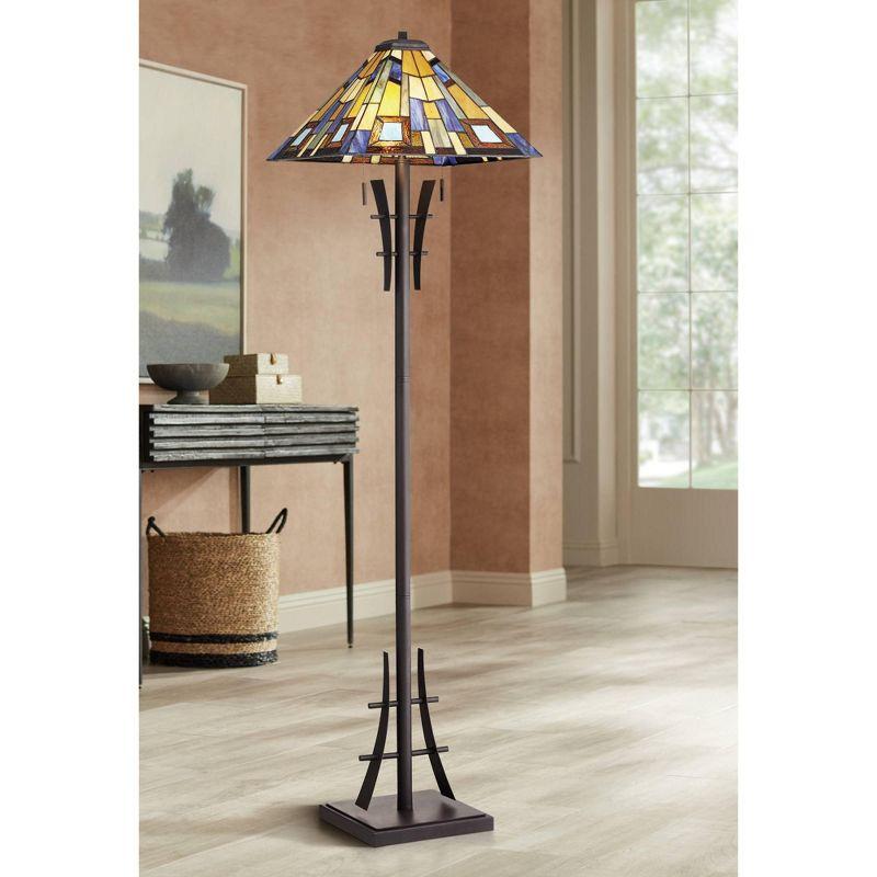 Bronze Iron Tiffany Style Floor Lamp with Art Glass Shade