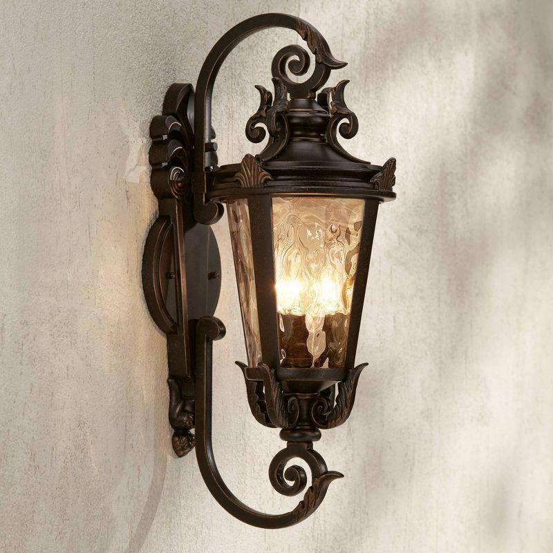 John Timberland Casa Marseille Vintage Rustic Outdoor Wall Light Fixture Bronze Scroll 21 1/2" Hammered Glass for Post Exterior Barn Deck House Porch