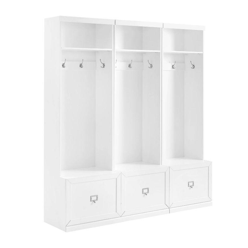 3pc Harper Entryway Hall Trees White - Crosley: Modern Farmhouse Organizer with 12 Hooks, Wood Veneer Finish