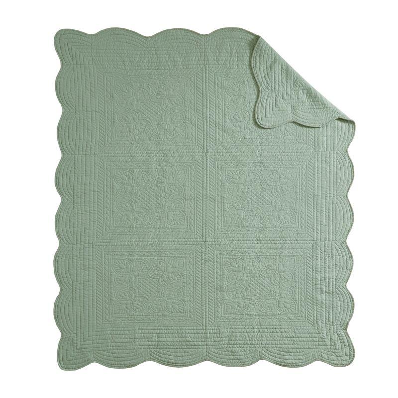 Seafoam Oversized Quilted Throw with Scalloped Edges