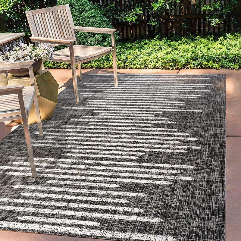 3'x5' Zolak Berber Stripe Geometric Indoor/Outdoor Area Rug, Black/Ivory - JONATHAN Y