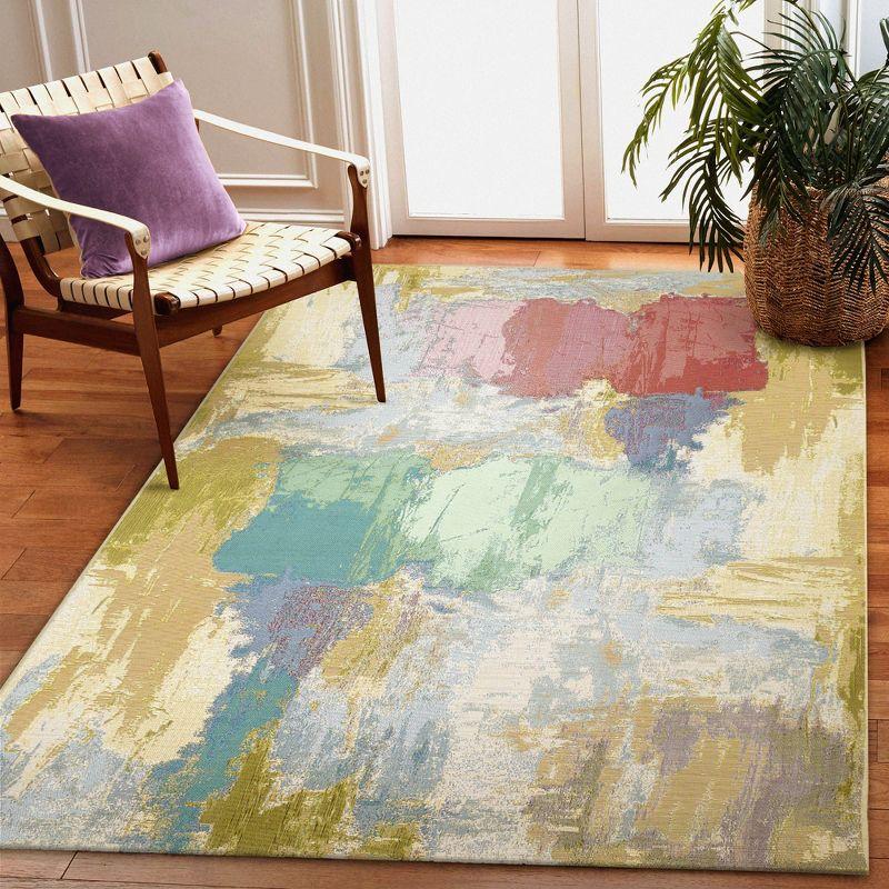 Abstract Blue Square Synthetic Flat Woven Area Rug 6'6" x 9'4"