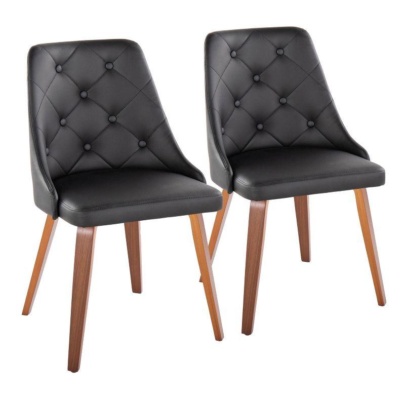 Set of 2 Marche Dining Chairs Walnut/Black - LumiSource: Upholstered, Faux Leather, Mid-Century Modern