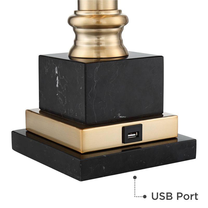 Barnes and Ivy Georgetown Traditional Desk Lamp 28 1/2" Tall Warm Brass with USB Charging Port Black Shade for Bedroom Living Room Bedside Office Kids