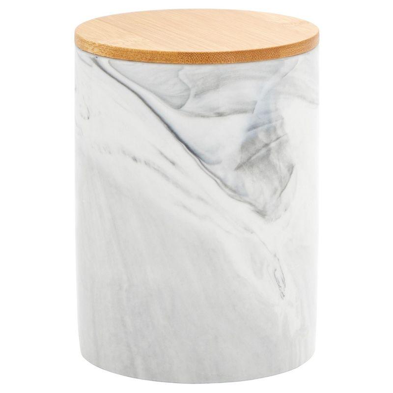 Farmlyn Creek Set of 3 Marble Ceramic Canisters with Wooden Bamboo Lids, Kitchen Counter Containers, Food Storage Jars, 3 Sizes