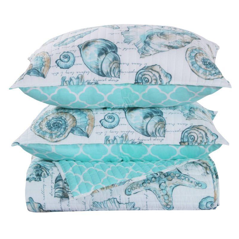 Greenland Home Fashions Cruz Reversible Seashell and Starfish Quilt Set