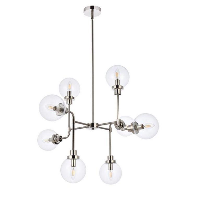 Elegant Lighting Hanson 8 lights pendant in polished nickel with clear shade