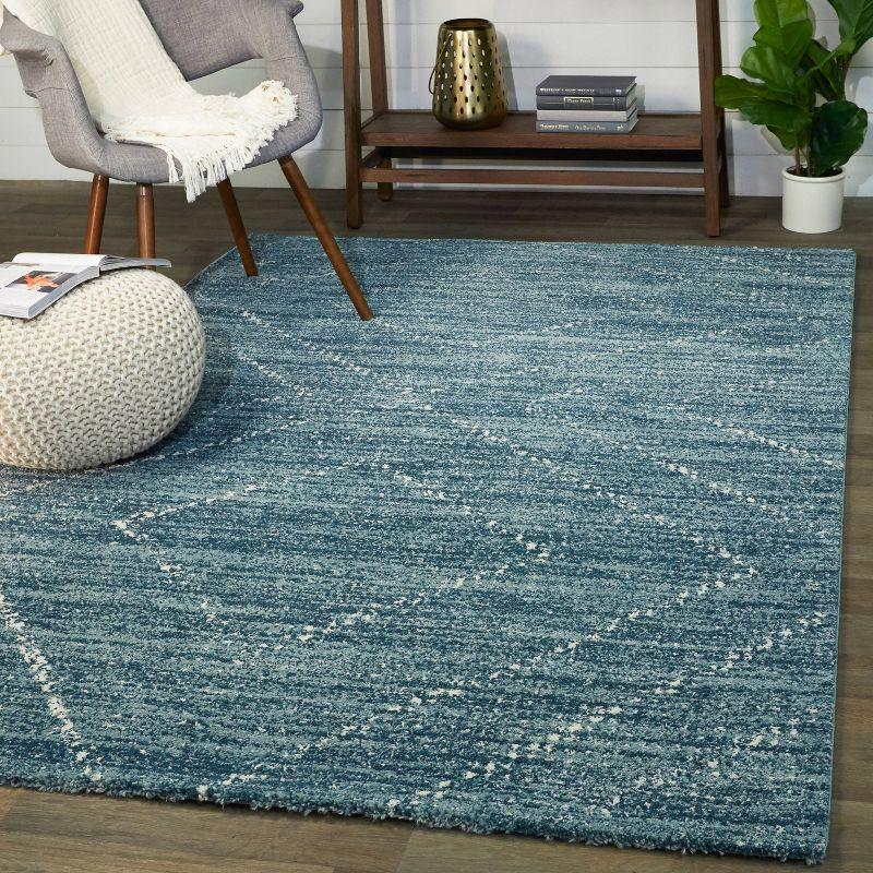 Sienna Blue Geometric 9' x 12' Easy-Care Synthetic Area Rug