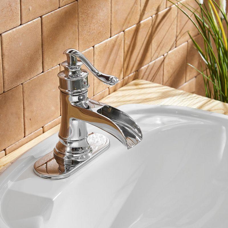 BWE Waterfall Single Hole Single-Handle Low-Arc Bathroom Faucet With Pop-up Drain Assembly