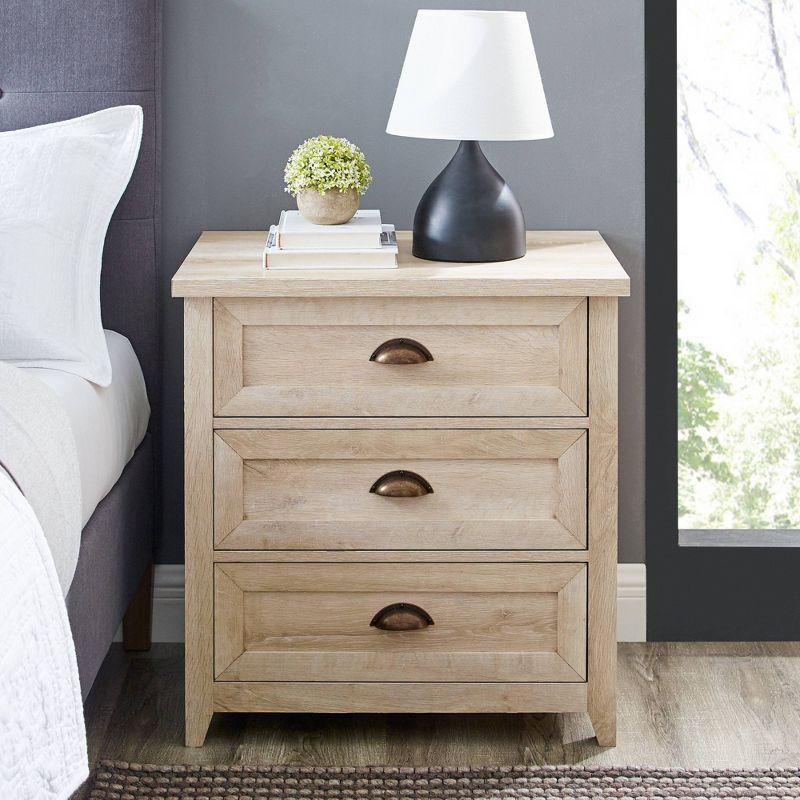 Fontella Transitional 3 Drawer Nightstand White Oak - Saracina Home: Farmhouse Style, MDF, Storage Solution