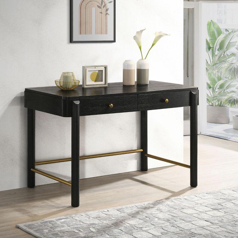 Black Coastal 2-Drawer Vanity Desk with Gold Accents