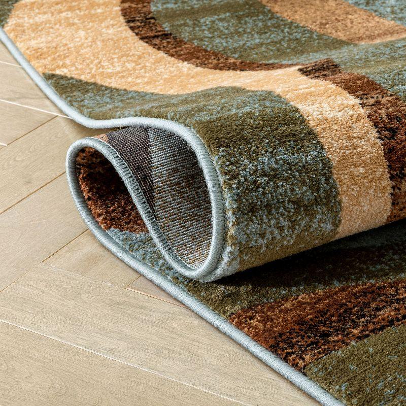 Well Woven Hudson Waves Geometric Modern Casual Abstract Contemporary Natural Lines Soft 5'3" Round Multi Blue Area Rug