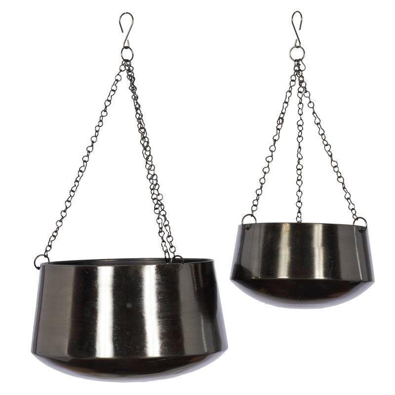 Elegant Black Iron Indoor/Outdoor Hanging Round Planters, Set of 2