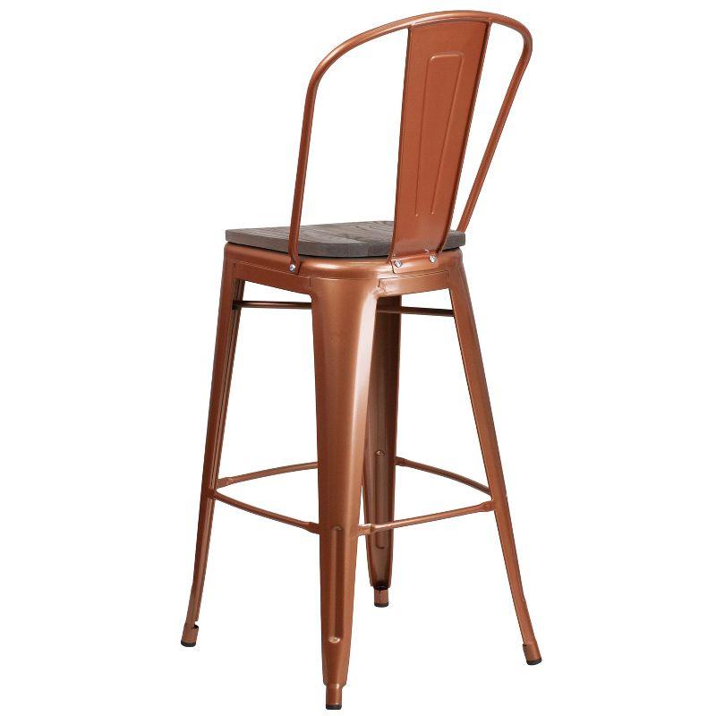 Flash Furniture 30" High Metal Barstool with Back and Wood Seat