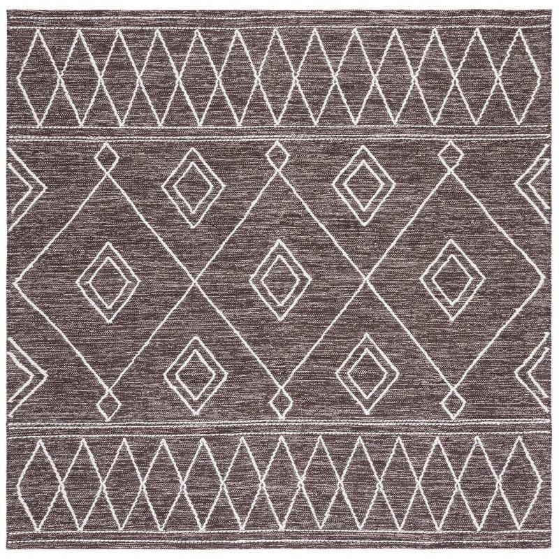 Bohemian Ivory Square Handwoven Wool-Cotton Blend Kilim Rug - 6'